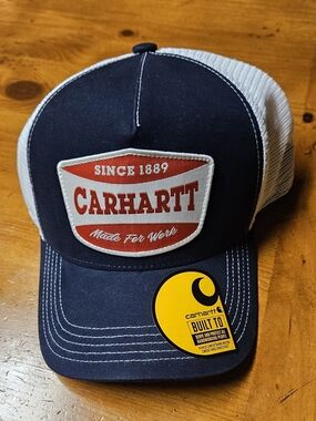Carhartt White and Black Mesh Trucker Hat with Label Detail